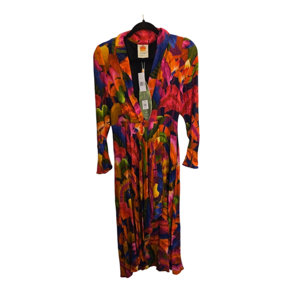 FARM Rio Rainbow Forest Long Sleeve Maxi Dress Sz S - Picture 1 of 13